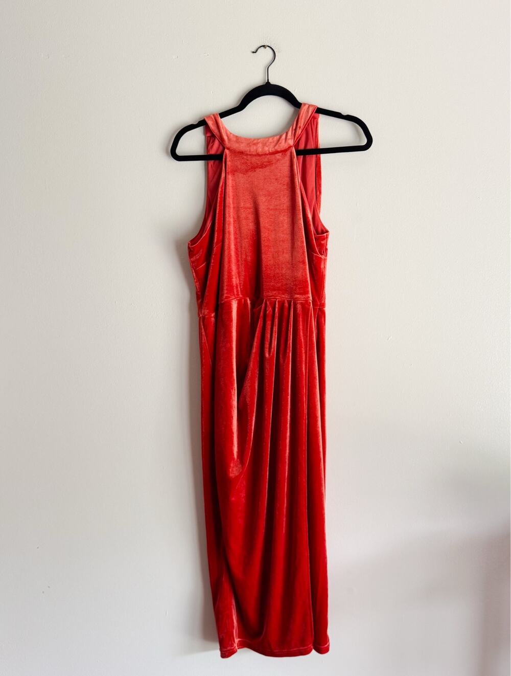 Grace Karin Rust Red Orange Velvet High Neck Drape Back Midi Dress XL NWT Event